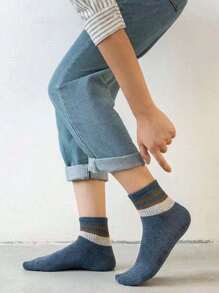 7 Pairs Striped Low-Cut Sports Socks For Teens, Moisture-Wicking, Retro, Double Bar, Ankle Socks - Multicolor - View 5