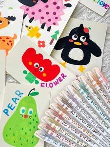 12/24 支 3D 亚克力凝胶笔防水绘画记号笔绘图凝胶衬里速干笔适用于木材、帆布、石头、岩石绘画、指甲、玻璃、陶瓷表面、工艺品制作艺术用品 - 彩色 - 查看 4