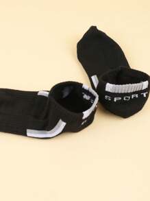 5 Pairs Men's Black Mesh Breathable Simple Letter Print Sport Ankle Socks, Suitable For Workout - Black - View 5