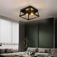2-Light Ceiling Light Fixture Farmhouse Industrial Flush Mount Matte Black Lamp