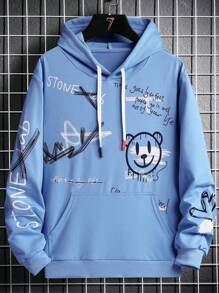 Stretewer Multi-Print Kangaroo Sweatshirt - Blue - View 4