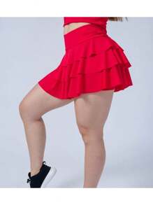 Short Ruffled Skirt - Red - View 2