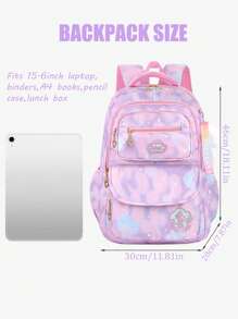 1入夢幻女孩背包，學校書包，耐用輕便的休閒旅行包，附白色毛绒钥匙圈，反光設計，適合青少女，學校和旅行使用 - 紫色 - 查看 4