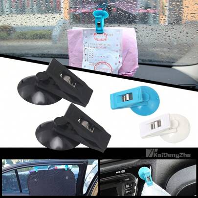 2Pcs Portable Plastic Car Interior Suction Cup Clip Window Clip Sucker Removable Holder For Sunshade Curtain Ticket Parking Card Car Accessories