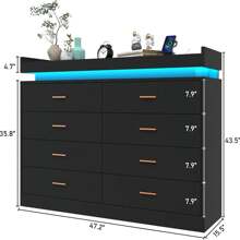 8 Drawer Dresser With USB Charger LED Light, Modern Chest Of Drawers For Closet, Wide Drawer Organizer Cabinet For Bedroom, Living Room, Entryway, Hallway - 美規B型插(110-127V) - 查看 3