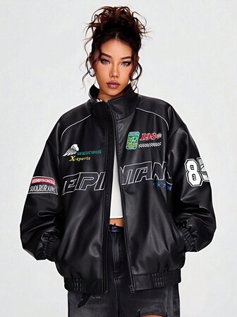 女士时尚休闲宽松修身夹克皮夹克