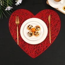 1pc/4pcs/6pcs Heart-Shaped Knotted PVC Waterproof Anti-Oil Placemat For Kitchen, Dining Table, Hotels, Restaurants, Holiday Decor, Heat Insulation For Valentine's Day - Love Line Placemat - View 3