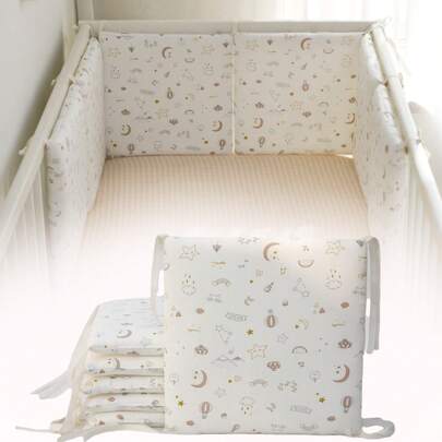 6件套婴儿床围，新生儿床罩，婴儿床上用品套装，角垫，星月图案保护垫