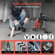Ataucjin 50FTx1/2 Inch Drain Cleaner Machine,Electric Drain Auger,Sewer Snake Electric Drain For 2" To 4" Pipes,Plumbing Snake Auger Cleaner With Wheels & 4 Cutter & Foot Switch For Sewer,Sink,Toilet,Bathroom - red+black - View 6