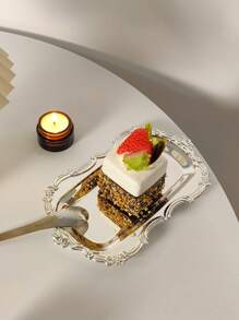 1 件复古法式不锈钢椭圆形托盘、复古花卉边缘甜点盘、蛋糕盘