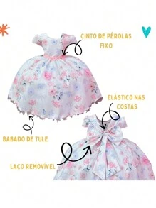 Vestido Infantil Marfim Festa Jardim das Borboletas De Igreja Aniversário Daminha Florista Luxo - Bege - Visão 3