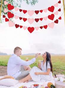 1 套心形花环横幅，适用于情人节装饰，红色粉色心形毡横幅花环，适用于壁炉、周年纪念、婚礼、订婚派对家居装饰 - 彩色 - 查看 4