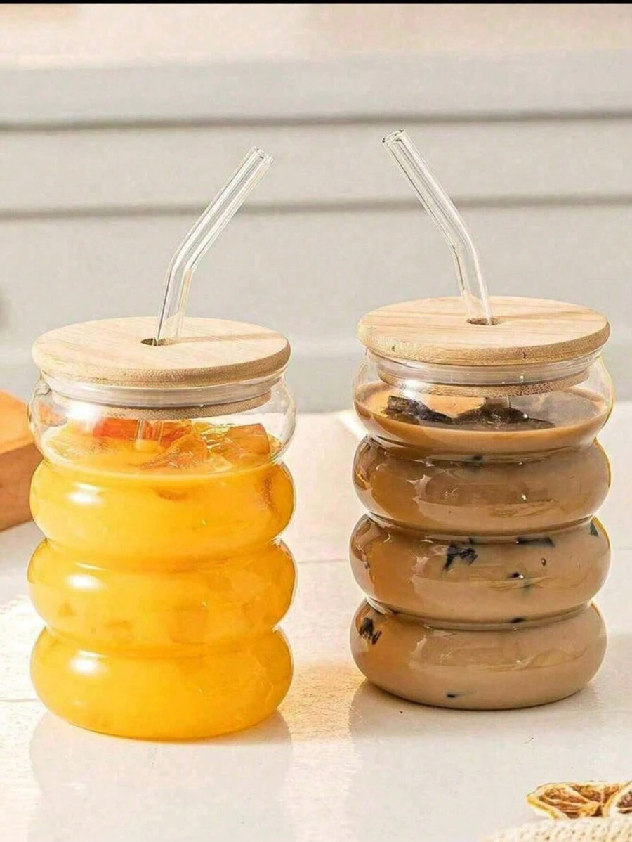1 Clear Glass With Glass Straw With Lid, Caterpillar Handle, Simple Creative Americano Mug For Breakfast