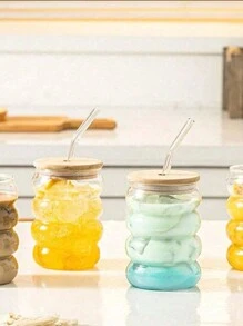 1 Clear Glass With Glass Straw With Lid, Caterpillar Handle, Simple Creative Americano Mug For Breakfast