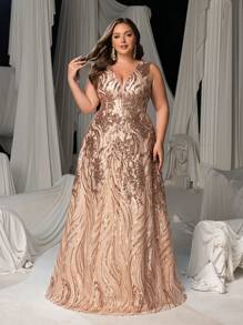 Đầm dạ hội cỡ lớn thanh lịch không tay cổ chữ V, được trang trí bằng những họa tiết thêu và đính sequin tinh xảo - Trang phục dạ hội sang trọng phù hợp cho đám cưới, sự kiện thảm đỏ, dạ tiệc, tiệc tùng, dự đám cưới và nhiều dịp khác. - Rượu sâm banh - Xem 3