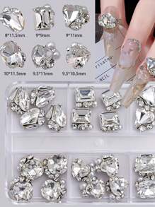 Set de Cristales Brillantes y Claros para Decoración de Uñas - 24 Piezas de Gemas Planas para Decoraciones de Manicura DIY, 8-11 mm, Formas de Corazón y Cuadrado, 6 Compartimentos, Suministros para Uñas, Encantos para Uñas - Rosa Pálido - Ver 4