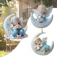 1PC 2D Cute Moon Angel Acrylic Pendant, Multi-Function Pendant Holiday Decorations, Car Interior Rearview Mirror Decoration Pendant Backpack, Keychain, Home Decoration And Other Multi-Scene Atmosphere Pendant, Perfect Gift Choice.