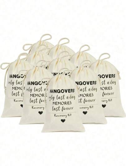 12pcs/Set Bachelorette Party Hangover Survival Kit Includes Drawstring Bags, Wedding Welcome Holiday Recovery Bridesmaid Gifts, Party Holiday Gift Bags, Jewelry Storage Pouches With Printed Designs, Autumn Decoration