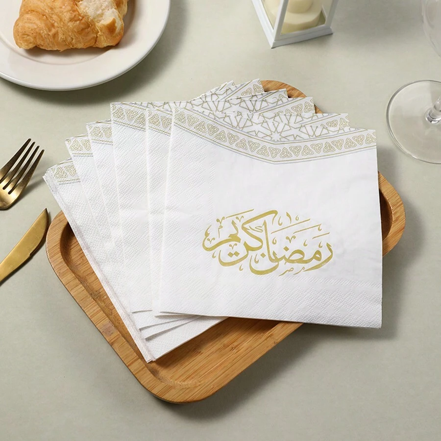 مناديل ورقية قابلة للتخلص منها ناعمة وماصة , مقاس 33*33 سم, مناسبة لديكور طاولة حزب رمضان والأكل