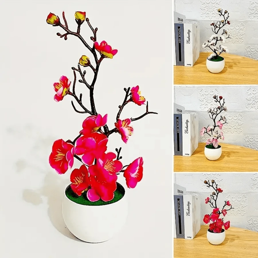 Cây hoa mận nhân tạo trồng trong chậu cho Giáng sinh, ý tưởng trang trí nhà cửa chân thực và làm quà tặng cho năm mới - Nhiều màu - Xem 1