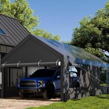 Carport, 12x20 Ft Heavy Duty Carport With Roll-Up Windows, Portable Garage With Removable Sidewalls & Doors, Car Canopy With Sandbags And All-Season Tarp For Car Boat Truck Motorcycle - 深灰色 - 查看 2