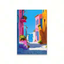 1PC Mediterranean Posters Coastal Balcony View Travel Print Santorini Church Art Print Greek Island Landscape Canvas Painting Wall Arts Decor No Frame Gifts Birthday Graduation