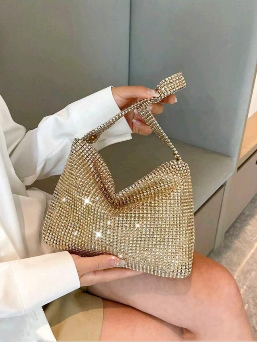 Bolso de mano con cremallera brillante y elegante, diseño exclusivo de bolso con rhinestones adecuado para bailes, bodas, fiestas y vuelta al colegio para mujeres
