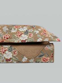 3-Piece Bedspread Quilt Kit Complete Box Bed Ultrasonic Butterfly Quilted - Jazmín floral marrón - Ver 4
