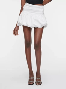 Women Bubble Skirt, High Waist Pleated Solid Summer Mini Skirt Streetwear For Casual Daily - 白色 - 查看 5