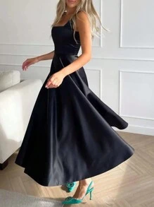 ZANZEA Women Sexy Sleeveless Strappy High Waist A-Line Sundress Dresses Holiday Party Swing Midi Dress - 黑色 - 查看 6
