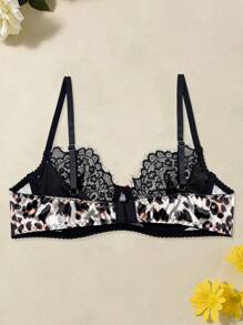 Holiday Season Ultrathin Bra French Bridal Lingerie Sexy Thin Leopard Print Lingerie Comfortable Underwear New Year And Valentine's Day Gifts Women's Underwire Bra Leopard Print Stripe Lingerie Sexy Ladies Romantic Bra Mesh Printed Red Bowknot Bralette