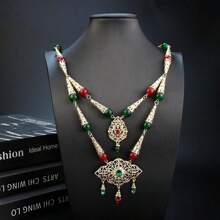 1件女士金色阿拉伯串珠雙層鏈自然石項鍊新娘婚禮珠寶