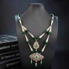 1件女士金色阿拉伯串珠雙層鏈自然石項鍊新娘婚禮珠寶