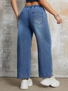 Women's Casual Loose Stretchy Waist Flexible Straight Leg Jeans, Spring & Summer Clothing