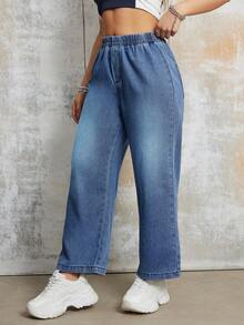 Women's Casual Loose Stretchy Waist Flexible Straight Leg Jeans, Spring & Summer Clothing