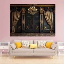 Elegante luz colgante dorada con fondo de pared de piedra - Telón de fondo de fotografía multifuncional de fibra de poliéster, adecuado para bodas, despedidas de soltera y fiestas - Decoración interior/exterior