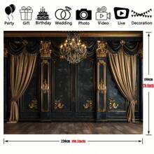 Elegante luz colgante dorada con fondo de pared de piedra - Telón de fondo de fotografía multifuncional de fibra de poliéster, adecuado para bodas, despedidas de soltera y fiestas - Decoración interior/exterior