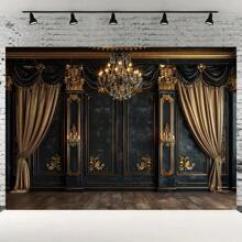 Elegante luz colgante dorada con fondo de pared de piedra - Telón de fondo de fotografía multifuncional de fibra de poliéster, adecuado para bodas, despedidas de soltera y fiestas - Decoración interior/exterior