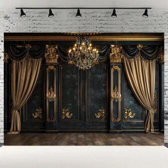 Elegant Golden Pendant Light With Stone Wall Background - Multifunctional Polyester Fiber Photography Background, Suitable For Weddings, Bridal Showers, And Parties - Indoor/Outdoor Decoration