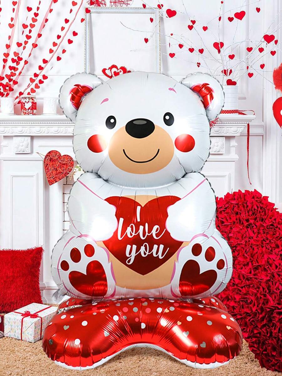 1 Stück 58-Zoll Ständer Ich liebe dich Herz Umarmung Weißer Bär Ballon, Cartoon Bär Folienballon, Jahrestag, Herz Weißer Bär Ballon, geeignet für romantisches Thema Valentinstag Party Dekoration, Heiratsantrag, Hochzeitsfeier, Jahrestag, Geburtstag