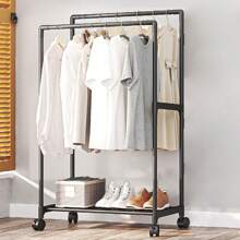 Living And Home Double Rod Metal Clothes Rack On Wheels - Black 57.5cm W X 30cm D X 115cm H - View 1