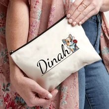 [Customized] 1pc Personalized Needle & Thread Makeup Bag, Cute Dog Signature Love Party Gift, Delicate Travel Cosmetic Bag Zipper Pouch, Toiletry Bag, Customizable DIY Pattern