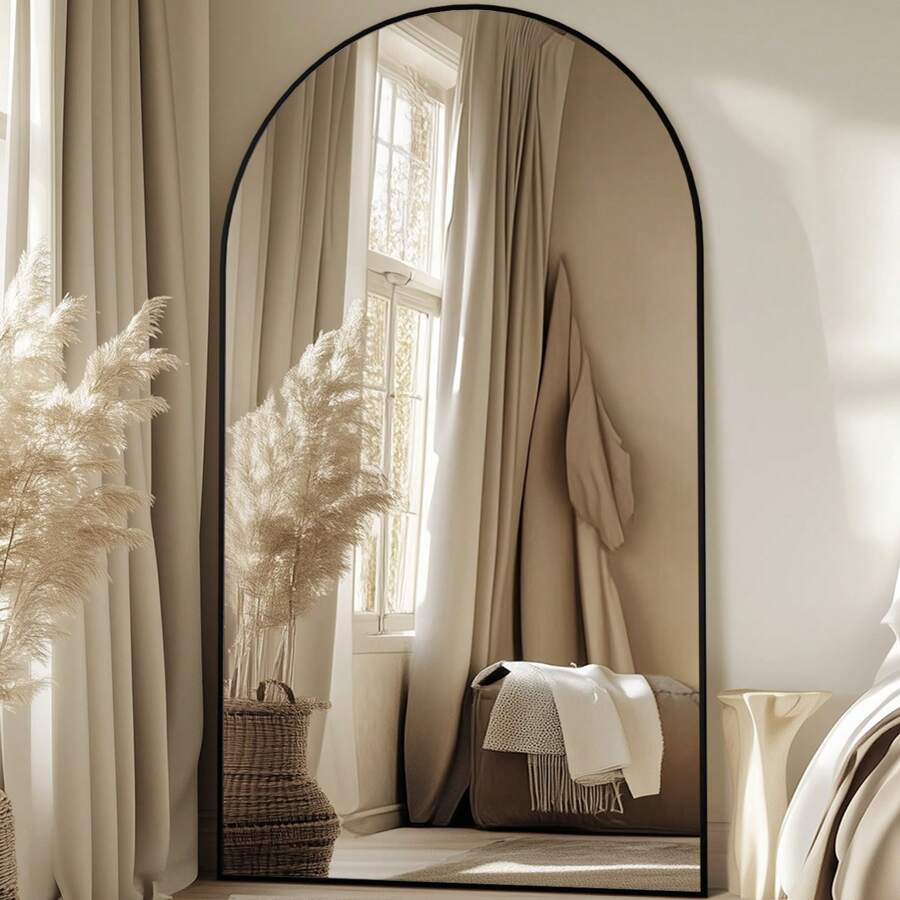 LadyNow Full Length Mirror, Multiple Sizes Arched Floor Mirror Freestanding, Oversized Floor Standing Mirror Full Body Mirror, Gift With Stand For Bedroom, Hanging Mounted Mirror For Living Room Cloakroom - 黑色 - 查看 1