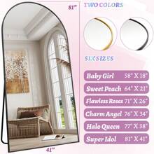 LadyNow Full Length Mirror, Multiple Sizes Arched Floor Mirror Freestanding, Oversized Floor Standing Mirror Full Body Mirror, Gift With Stand For Bedroom, Hanging Mounted Mirror For Living Room Cloakroom - 黑色 - 查看 3