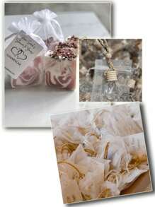 50个装欧根纱礼品袋珠宝袋束口袋婚礼礼品袋用于手链包装，透明珠宝小礼品袋情人节 - 粉色 - 查看 4