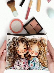 1pc Girl's Printed Pattern Makeup Bag, Suitable For Storing Cosmetics And Stationery, A Gift For Female Friends & Girlfriends Makeup Bags Makeup Organizer Make Up Organizer Makeup Storage Makeup Pouch Make Up Pouch Make Up Bag - White - View 5