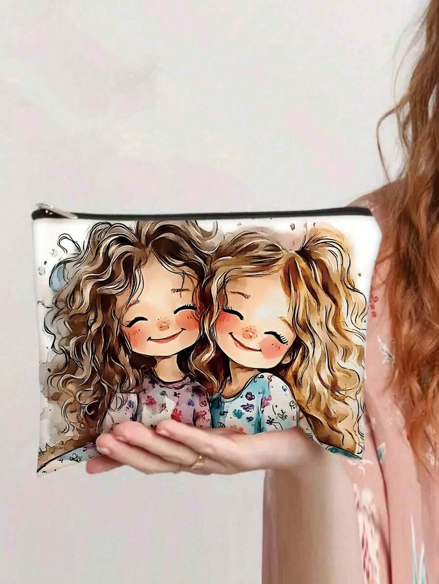 1pc Girl's Printed Pattern Makeup Bag, Suitable For Storing Cosmetics And Stationery, A Gift For Female Friends & Girlfriends Makeup Bags Makeup Organizer Make Up Organizer Makeup Storage Makeup Pouch Make Up Pouch Make Up Bag - White - View 1