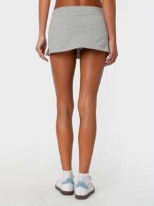Women Y2k Mini Skirts Solid Color Low Rise Drawstring Skirts Elastic Waist Bow Front Short Skirt Stretchy Side Slit Pencil Skirts Summer Casual Streetwear - 灰色 - 查看 7