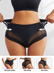 Flarixa Women's Mid Rise Breathable Sexy Mesh Briefs Cooling Contrast Mesh Panty Panties - Black - View 9