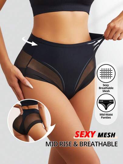 Flarixa calcinha feminina de malha sexy respirável de cintura média com contraste e resfriamento